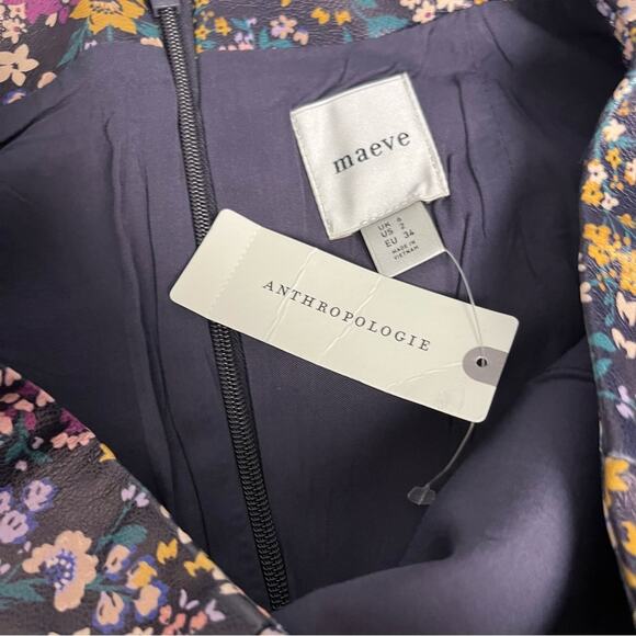 NWT Maeve Anthropologie Faux Leather Micro Mini Side Slit Floral Women’s Size 2 - Picture 5 of 8